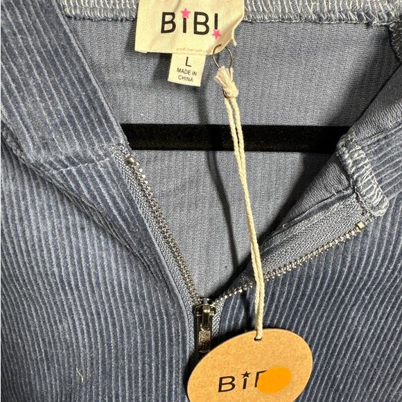 BiBi 1/2 Zip Corduroy Hoodie Pullover Long Sleeves Cargo Pockets Slate Blue L - Picture 6 of 13